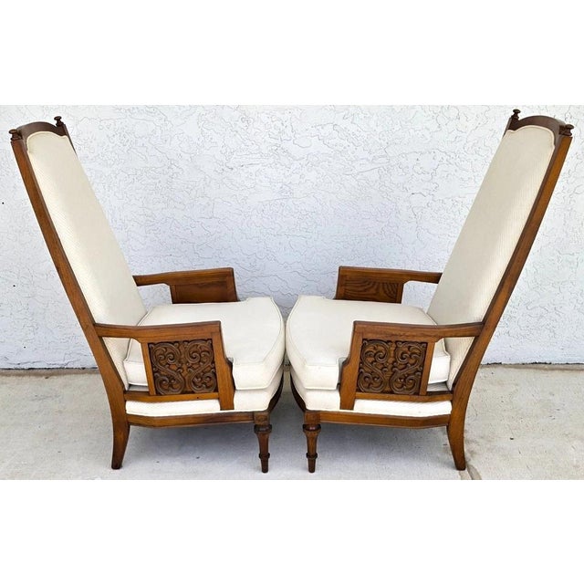 Hollywood Regency Vintage 1960s Italian Hollywood Regency High Back Lounge Armchairs Pair For Sale - Image 3 of 17