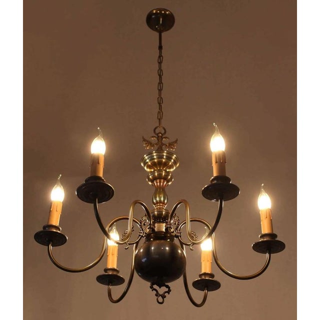 Flemish Six-Arm Chandelier in Brass For Sale - Image 4 of 5