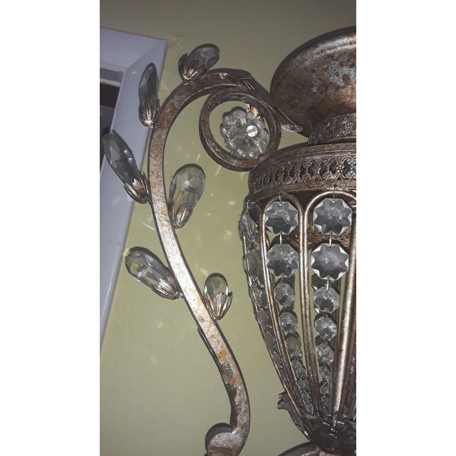 Silver 1980's 74" Hollywood Regency Style Silvered & Gilt Patinated Iron With Cut Crystal "Urn on Pedestal" Form Floor Lamp/ Torchiere For Sale - Image 8 of 12