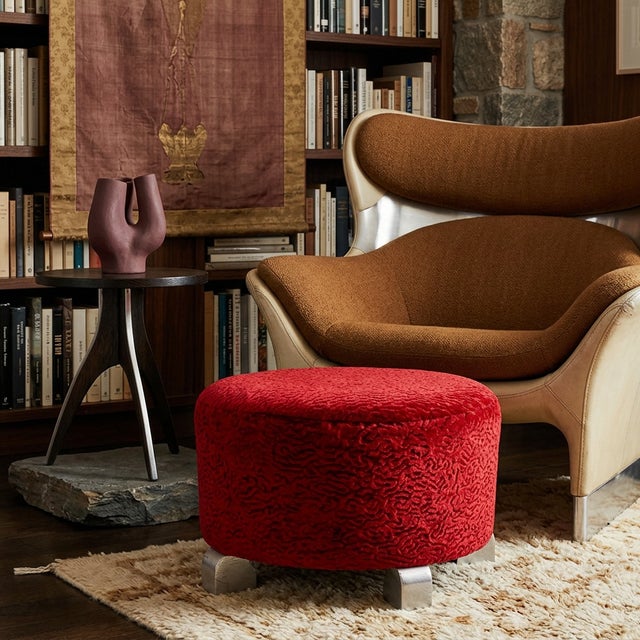 Art Deco 1920s Hungarian Art Deco Ottoman in Kari Sajo Red Velvet For Sale - Image 3 of 14