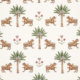 Sample - Schumacher Tiger Palm Fabric in Crimson For Sale
