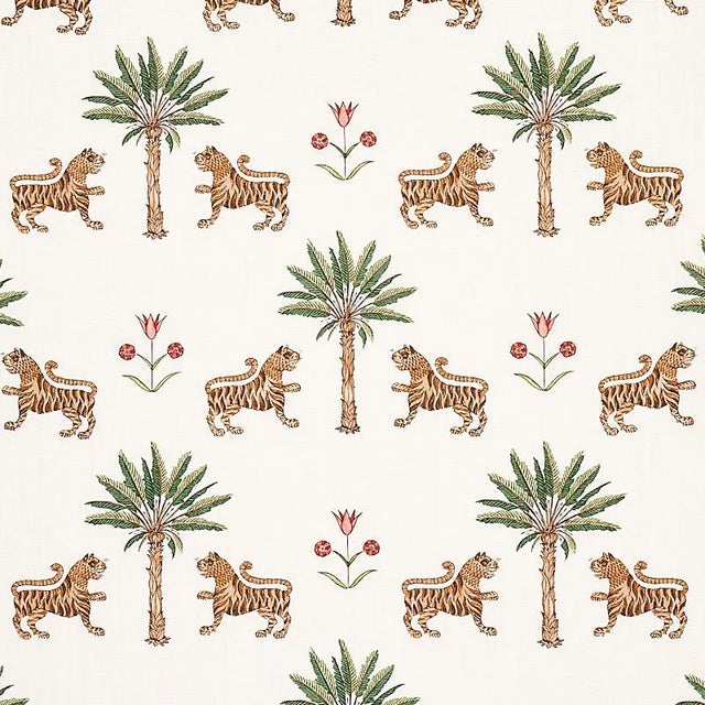 Sample - Schumacher Tiger Palm Fabric in Crimson For Sale