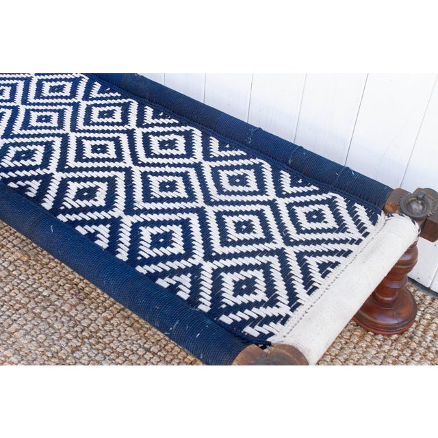1960s Long Blue & White Woven Charpai Bench For Sale - Image 5 of 10
