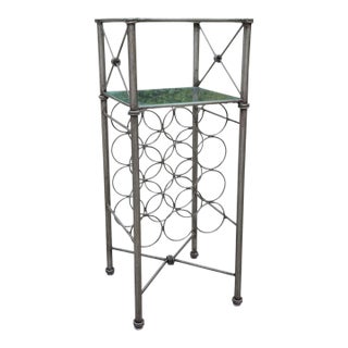 Vintage Giacometti-Style Iron Wine Rack With Glass Shelves For Sale