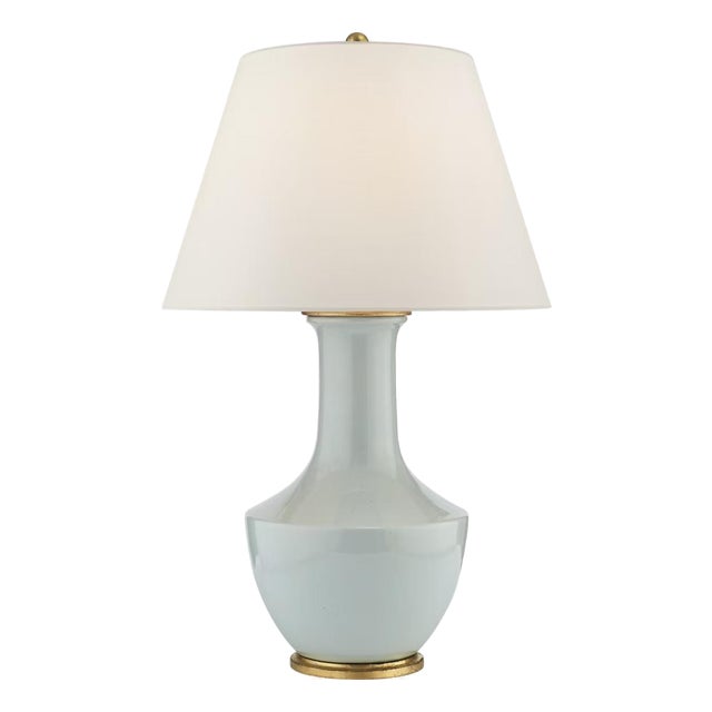 Chapman & Myers by Visual Comfort Signature Lambay Table Lamp in Ice Blue with Linen Shade For Sale