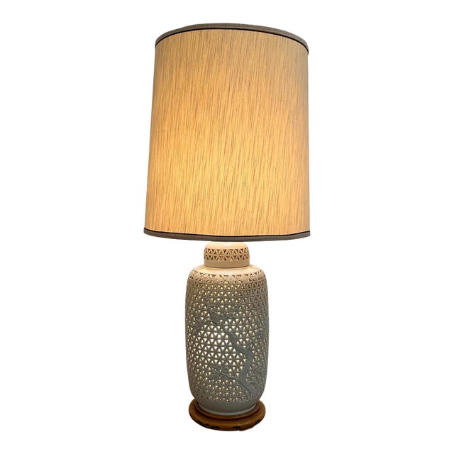 Mid-20th Century Cherry Blossom Pottery Lamp For Sale