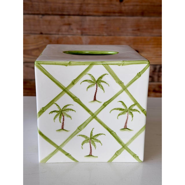 Italian Palm Tree Lattice Ceramic Tissue Box Cover by Mane Lion For Sale - Image 9 of 10