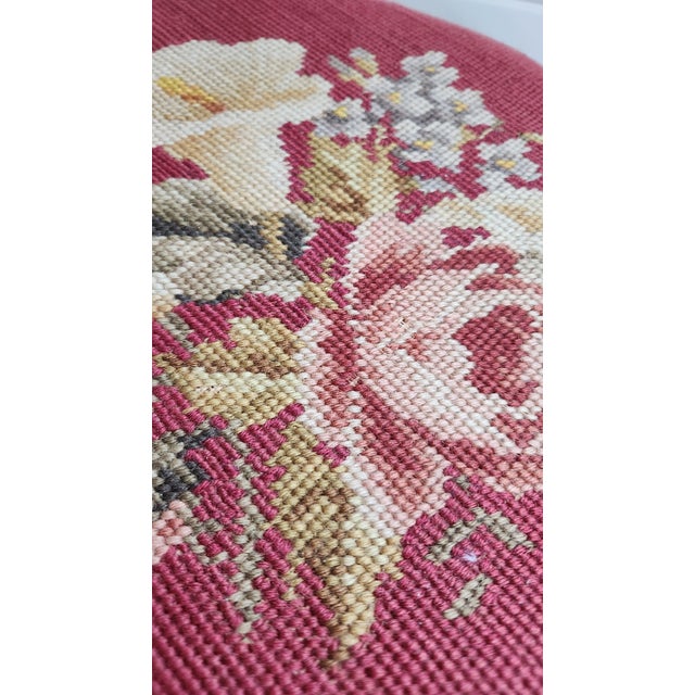 Early 20th Century Vintage Floral Needlepoint Footstool For Sale - Image 10 of 12