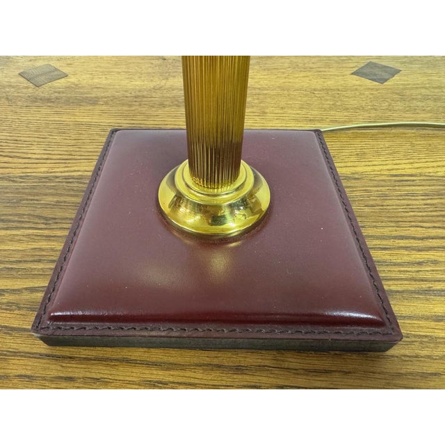 Animal Skin Red Leather Table Lamp in the style of Jacques Adnet, France, 1980s For Sale - Image 7 of 12