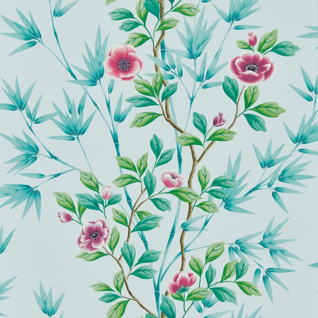 Harlequin Lady Alford Wallpaper in Sky/Magenta - a Sample For Sale