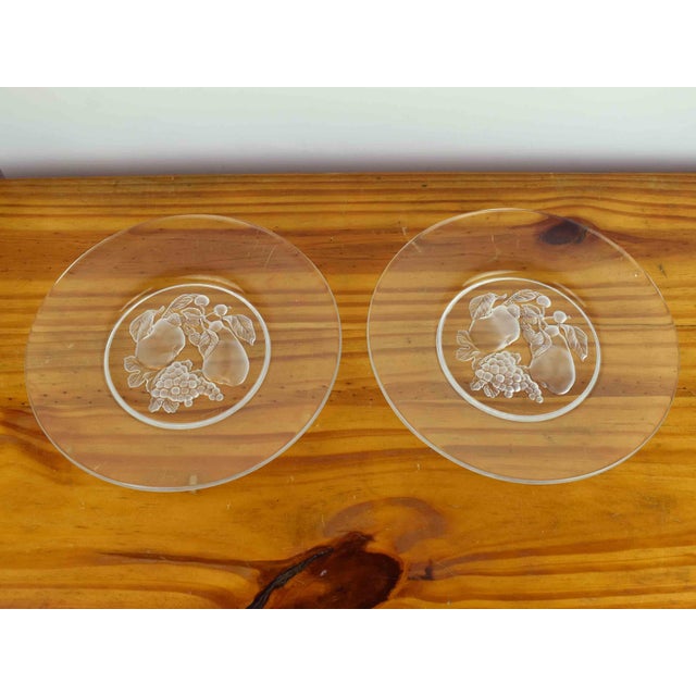 Val Saint-Lambert Mid 20th Century Val Saint Lambert Crystal Salad Plate With Frosted Intaglio Design of Fruits Signed - Set of 4 For Sale - Image 4 of 7