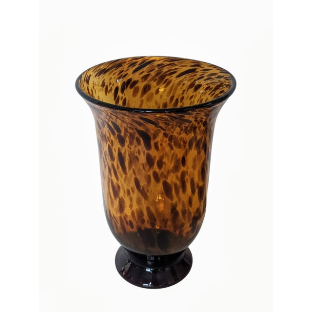 Glass Vintage Hand Blown Tortoiseshell Glass Hurricane Vase For Sale - Image 7 of 11