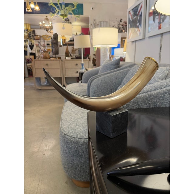 1990s Natural Horn Accessory Mounted on Stone Base For Sale - Image 5 of 6