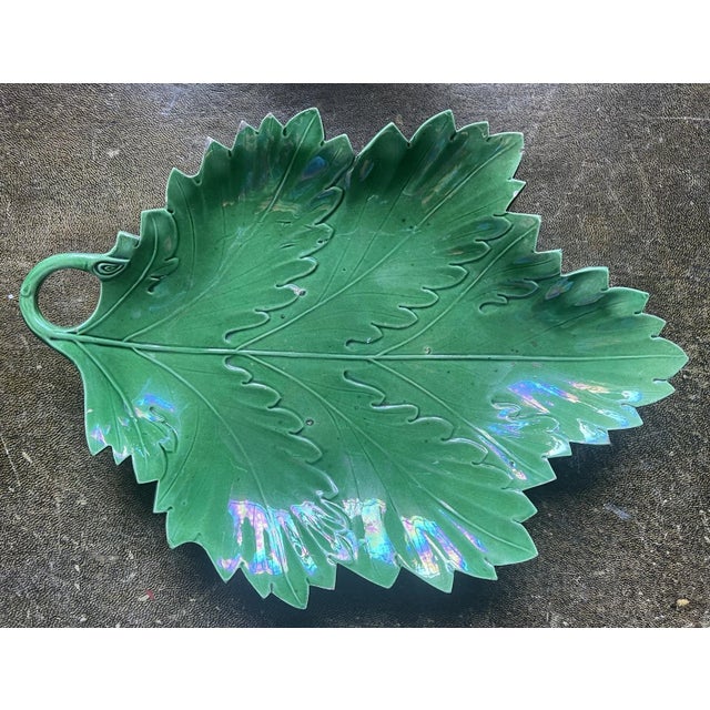Ceramic Antique Early 19th Century English Green Glazed Creamware Leaf Shaped Dish For Sale - Image 7 of 10