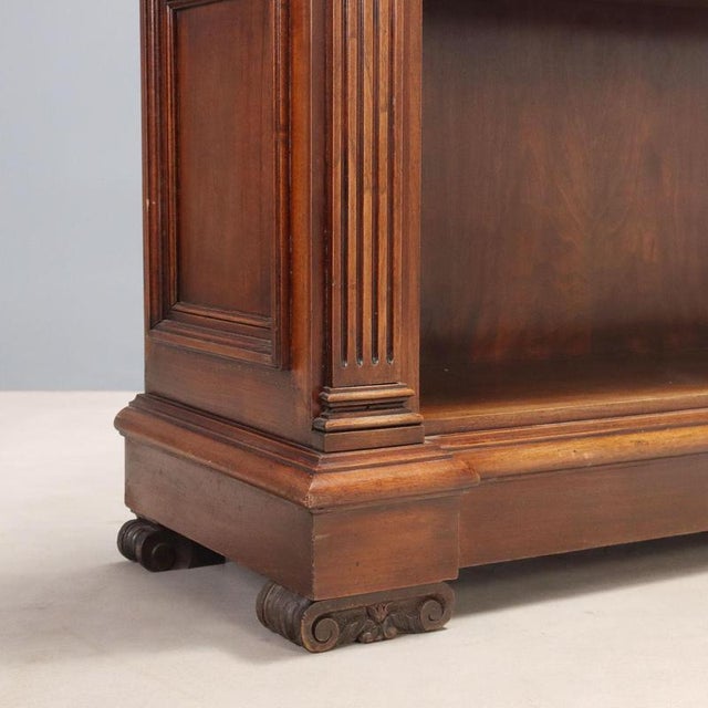 Wood Bookcase in Walnut with Corinthian Decorations For Sale - Image 7 of 10