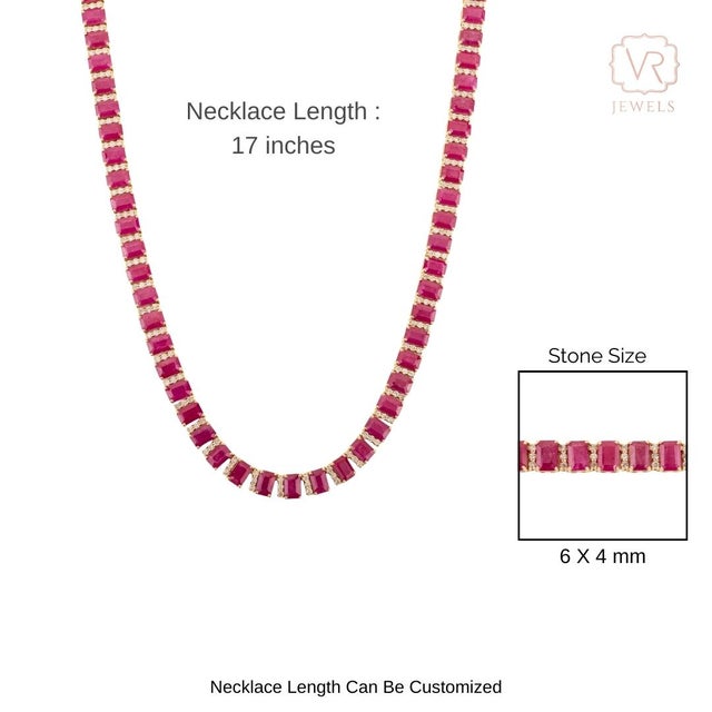 Ruby Red VRJewels Luxury 50.19 Ct Ruby & 3.06 Ct Diamond Tennis Necklace in 14k Yellow Gold For Sale - Image 8 of 13