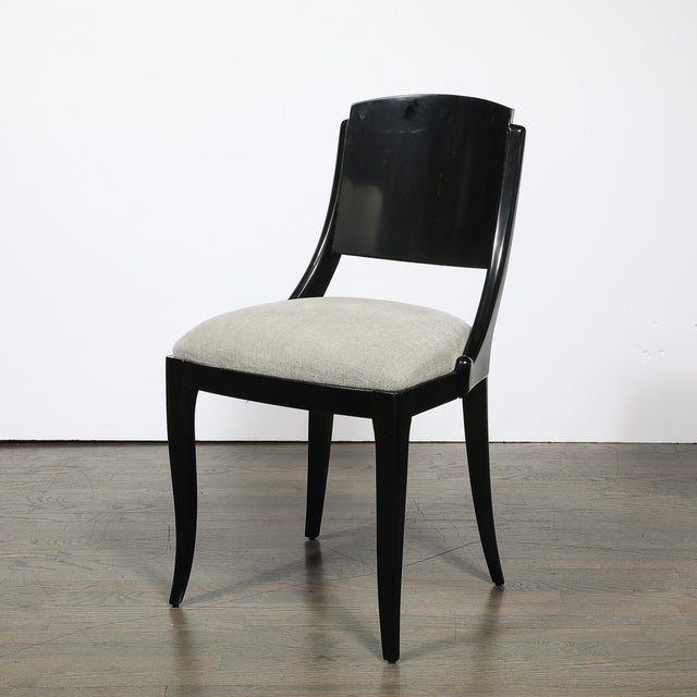 1930s Set of Six Art Deco Sculptural Dining Chairs in Ebonized Walnut & Taupe Mohair For Sale - Image 5 of 18