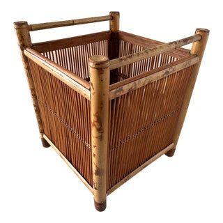 Large Vintage Scorched Tortoise Burnt Bamboo Planter For Sale
