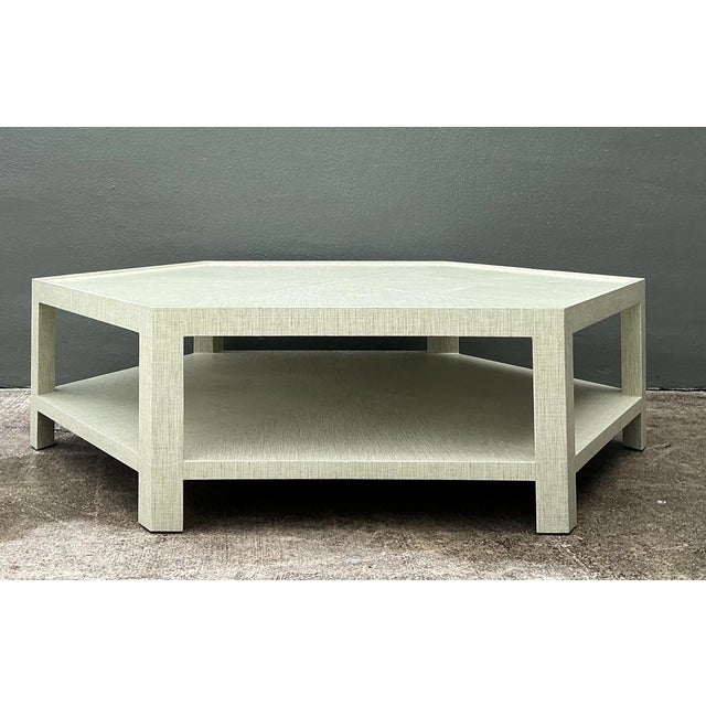 Vintage Thiabaut Hexagon Coffee Table in Windward Sisal Grey For Sale - Image 4 of 12