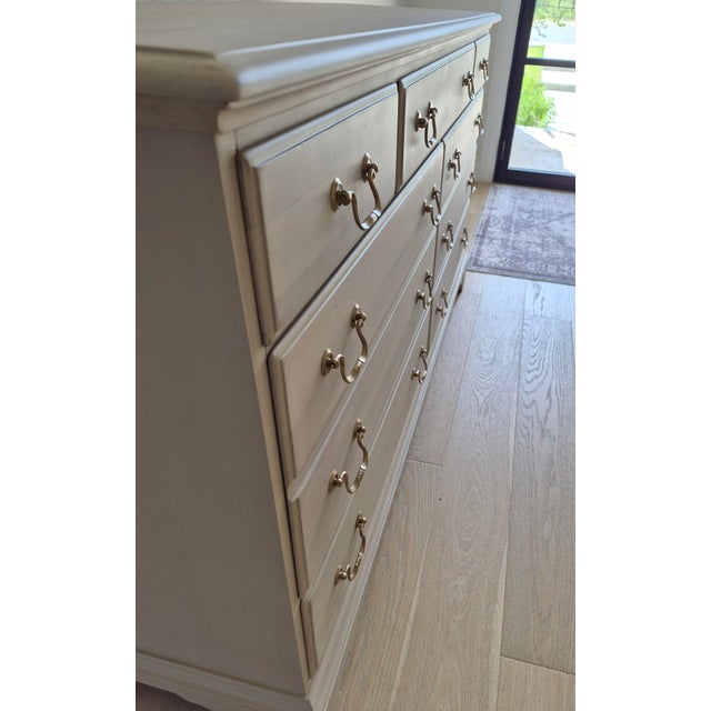 1990s Durham Furniture Co. Custom Finished Solid Cherry Triple Dresser in Weathered Tan With Aged Brass Hardware For Sale - Image 4 of 17