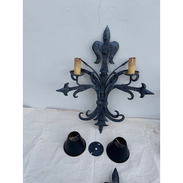 1980s Black French Metal Sconces - Set of 6 For Sale In Los Angeles - Image 6 of 12
