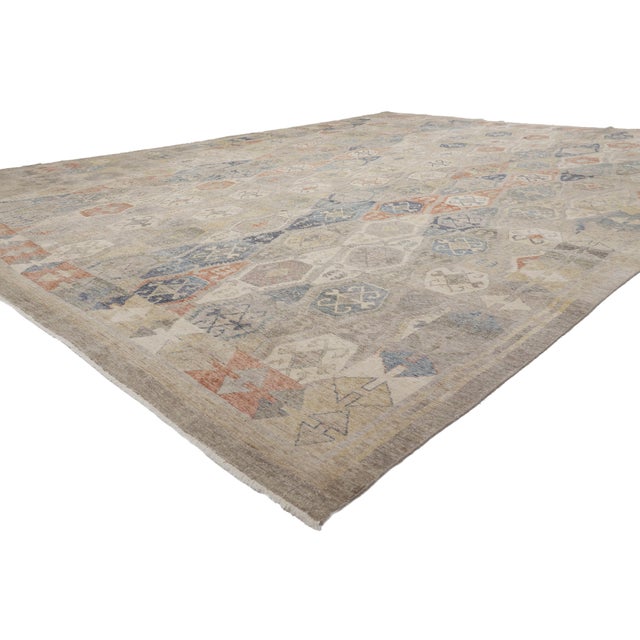 30626 Distressed Contemporary Indian Oushak Rug, 11'07 x 14'09. The Anatolian Reverie: A Contemporary Indian Oushak...