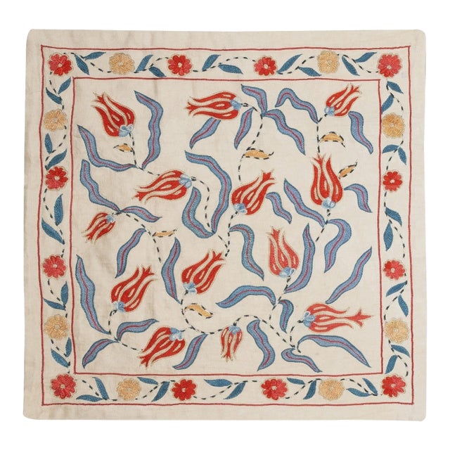 20"x21" 100% Silk Pillow Cover. Embroidered Throw Cushion. Handmade Lace Pillow For Sale