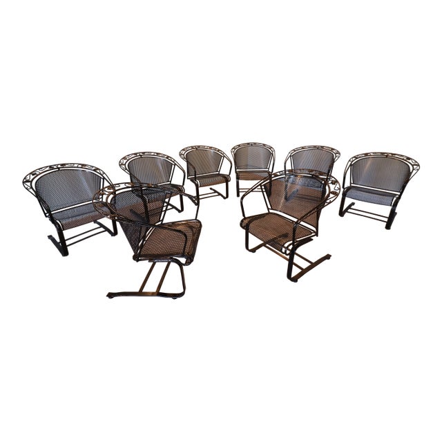 1955–1965 Russell Woodard “Ivy Leaf” Wrought Iron Barrel Rocker Casual Chairs — Set of Eight, Attributed For Sale