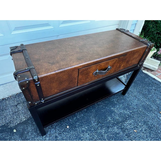 Vintage Faux Leather Suitcase Console Table With 3 Drawers For Sale - Image 4 of 12
