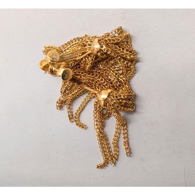 Gold Vintage Signed Napier Goldtone Fringe Clip Earrings-2 Pieces For Sale - Image 8 of 8