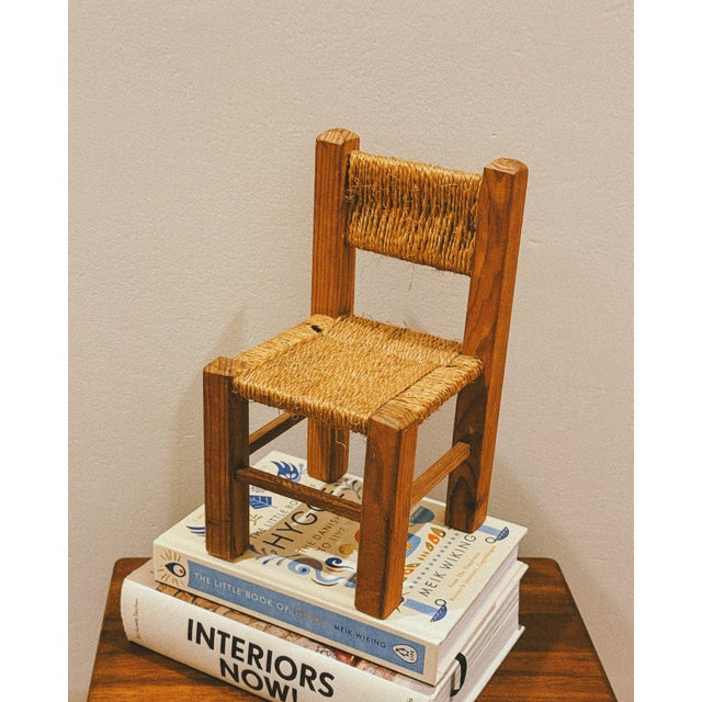 Decorative Miniature Chair in Wood and Natural Fibre, 1960s For Sale - Image 6 of 6