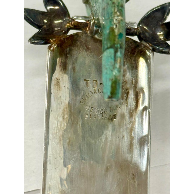 Silver Set of Signed Emilia Castillo Silver Salad Servers With Malachite Parrots Rare - A Pair For Sale - Image 8 of 8