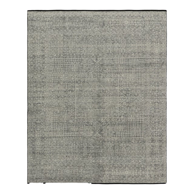 Rug & Kilim’s Mamluk Style Rug with Geometric Floral Patterns in Gray and White - 12x15 For Sale