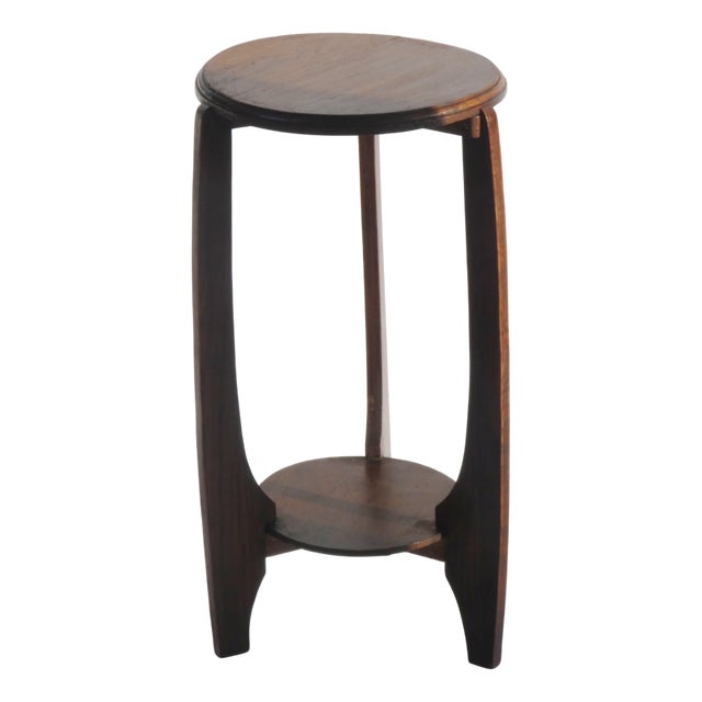 Amsterdam School Oak 2-Tiered Pedestal Plant Stand, 1920s For Sale