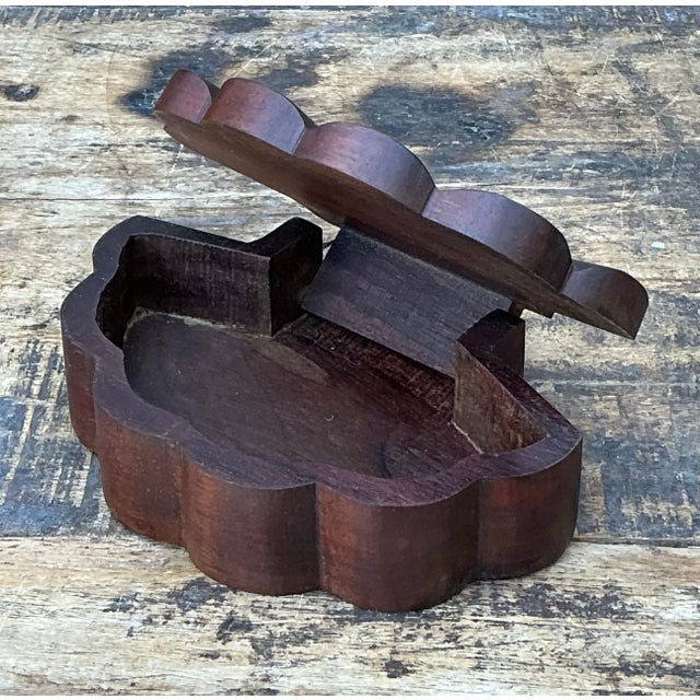 Brown Vintage Hand Carved Wood Clam Box For Sale - Image 8 of 12