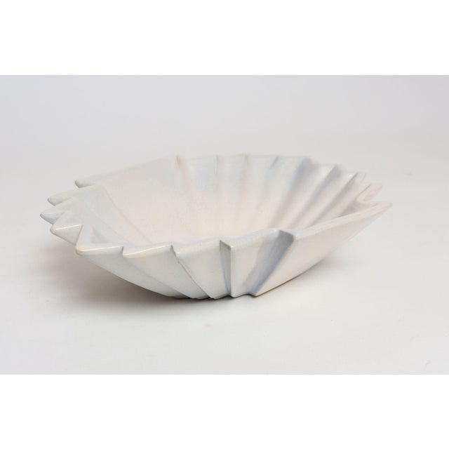 Art Deco Art Deco Blue and White Matte Ceramic Lorbeek Console Bowl by Weller Pottery For Sale - Image 3 of 18