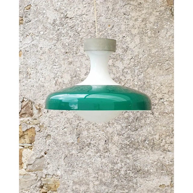 Large Mid-Century Milk Glass and Plastic Ceiling Lamp, 1968 For Sale - Image 10 of 12