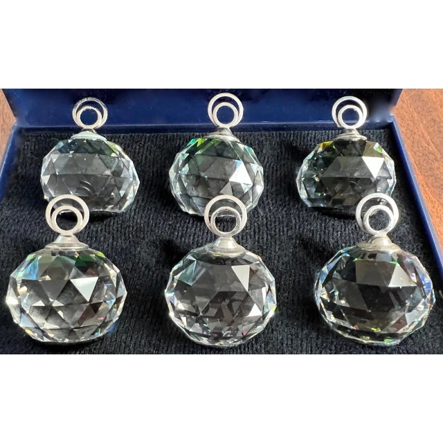 Transparent Set of 6 Vintage Austrian Swarovski Cut Crystal Place Card Holders With Original Storage Case For Sale - Image 8 of 12