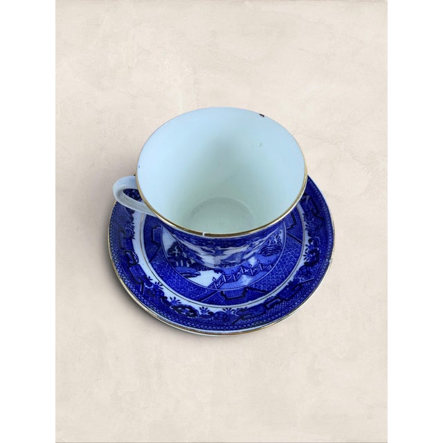 Antique English Queens China Blue Willow Bone China Cup & Saucer For Sale - Image 9 of 10