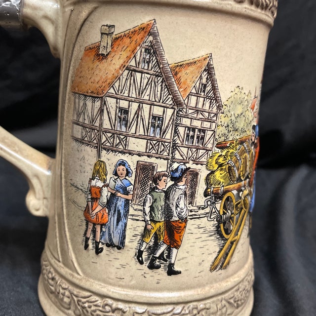 White Early 20th Century Classically-Decorated German Beer Stein With Ornamented Pewter Lid For Sale - Image 8 of 11