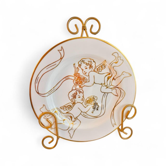 Renaissance Vintage Sakura Gold Cherubs Ivory Porcelain Small Plates Set of 8 For Sale - Image 3 of 6