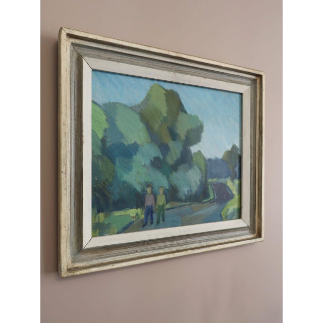 Mid-Century Modern 'The Path Beyond' Swedish Original Figurative Landscape Oil Painting, Framed For Sale - Image 4 of 12