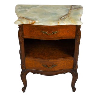 Antique French Provincial Walnut Two‑Drawer Nightstand With Marble Top For Sale