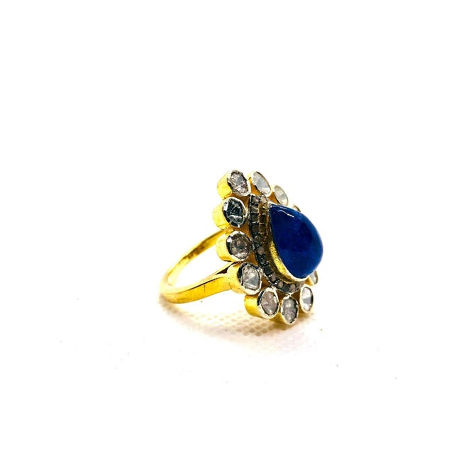 Bochic “Orient” Vintage Rose Cut Diamond & Tanzanite Ring Set 18K Gold & Silver For Sale - Image 4 of 8
