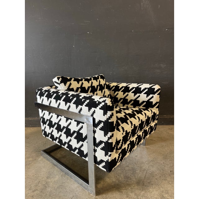 1970’s Milo Baughman Floating Cube Lounge Chair With New Upholstery&chrome base. No Marked. Dimensions:31”w x 30”d x...