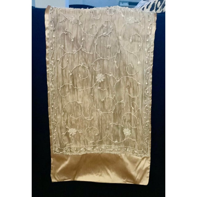 A vintage Zardosi gold embroidered and beaded crinkled silk organza fabric fm Sethi and Sethi. This Asian textile is...