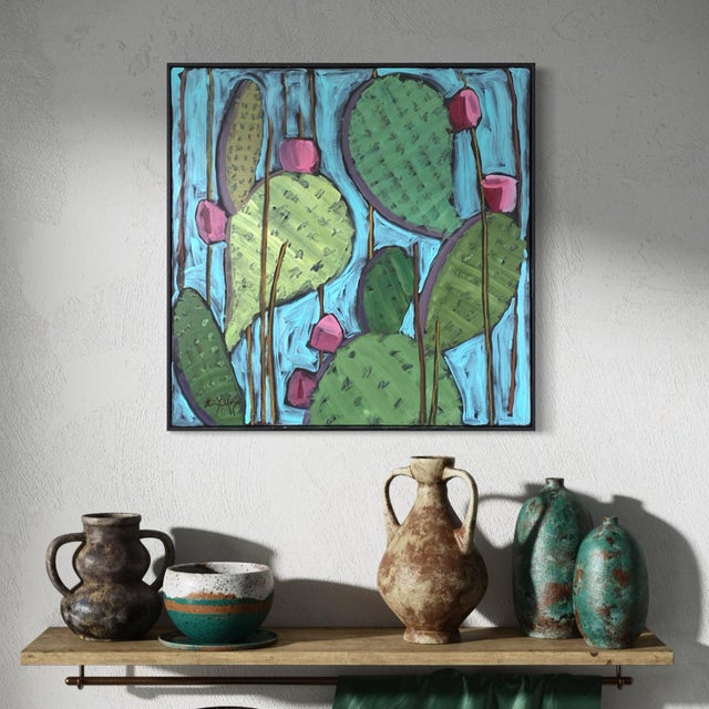 Original Framed Cactus Painting "Nopalitos 1" – Contemporary Southwestern Art For Sale - Image 4 of 8