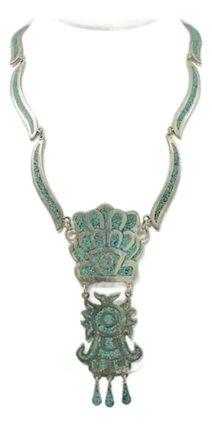 Mexican Alpaca Silver and Turquoise Inlay Necklace