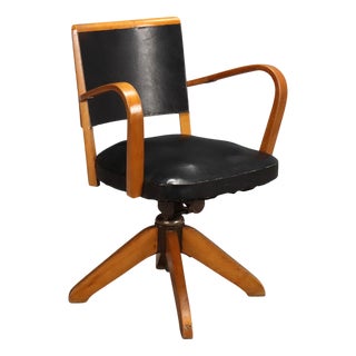 Vintage Swivel Chair in Wood and Leatherette, Italy, 1950s For Sale