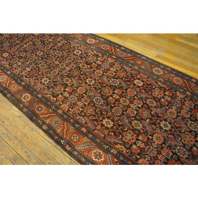19th Century 1890s Blue Navy Herati Tribal Antique Bakshaiesh Persian Rug 3'5" X 14'4" Handknotted Wool Carpet For Sale - Image 5 of 10
